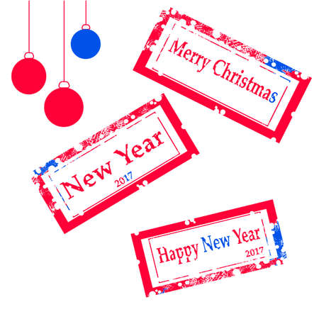 Merry Christmas, Happy New year, New year. Stamp collection. Vector illustrationのイラスト素材