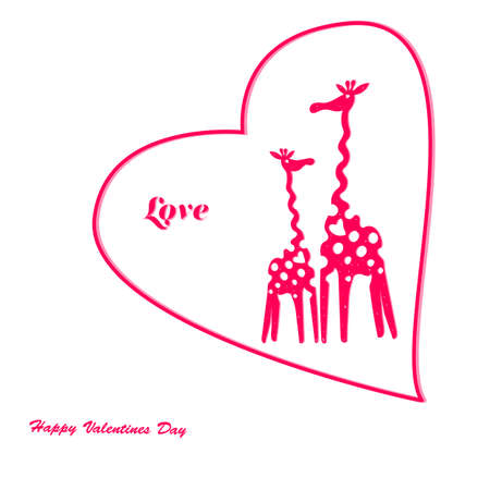 Vector illustration giraffe pink big heart. Card for Valentine's Day.のイラスト素材