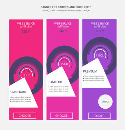 Banner for tariffs, a set of pricing tables and boxesのイラスト素材