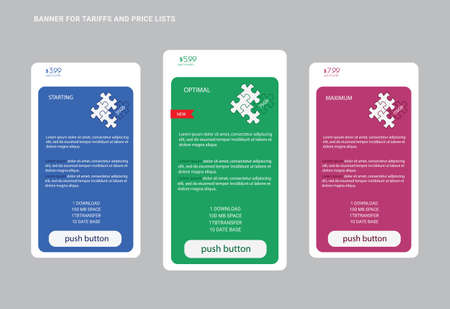 Banner for tariffs, a set of pricing tables, puzzleのイラスト素材