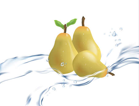 3D illustration pear, isolated on white background, ripe juicy fruit, Running wateのイラスト素材
