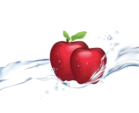 3D illustration of red apple isolated on white background, ripe juicy fruit. Running waterのイラスト素材