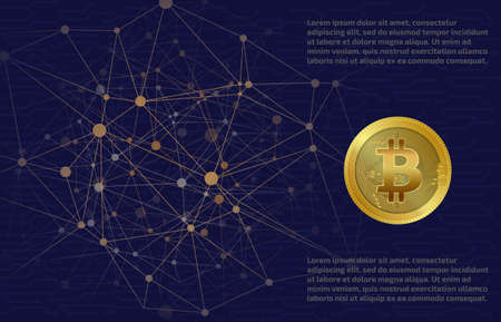 Gold bitcoin with blockchain elementsのイラスト素材