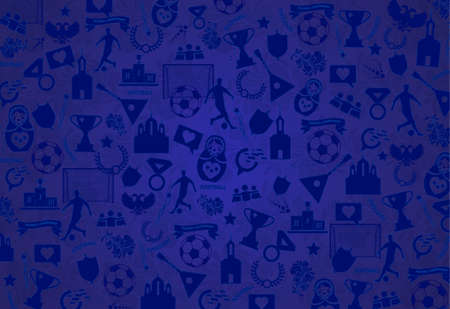 Background with Russian drawings, elements, patterns, blue Wallpaper .The theme is the football championship of 2018のイラスト素材