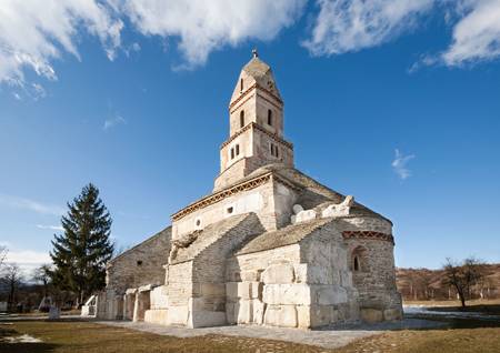 The existence of the church stretches back to the Roman and Dacian times, the church being built from river stones, bricks with roman inscriptions, funerary stones, sewerage tubes ,all taken from the Ulpia Traiana Augusta Sarmisegetusa, the former Roman Dの写真素材