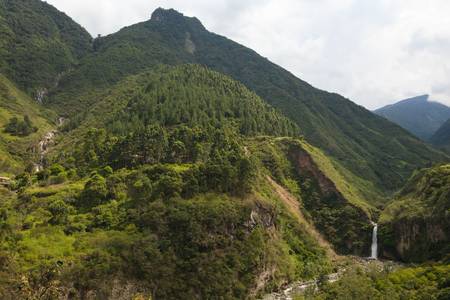 Chamana and Ulba waterfalls near the Banos city, Ecuador.の写真素材