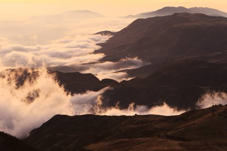 Sunset over the Andean mountains in Ecuador. Cimborazo province, about 5000m of altitude. Place...
