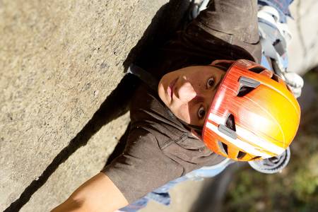 rock climber closeup, shoot from aboveの写真素材