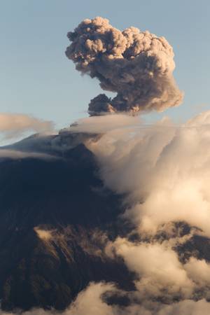 tungurahua volcano explosion at sunset, ecuador, south americaの写真素材