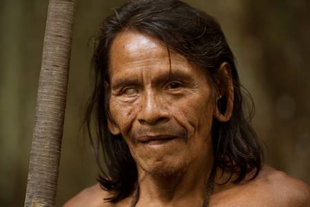 huaorani male portrait . waorani reserve, yasuni national park, ecuador