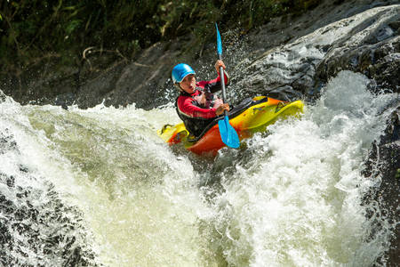 waterfall kayak jump , sangay national park, ecuadorの写真素材