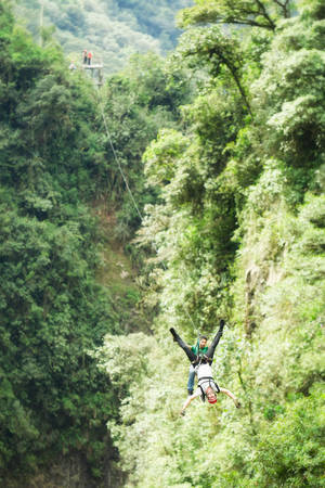 large distance zip lineの写真素材