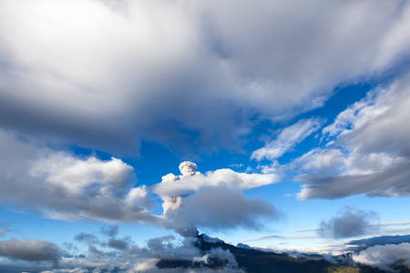 super wide angle shot of tungurahua volcano eruption in ecuador,の写真素材