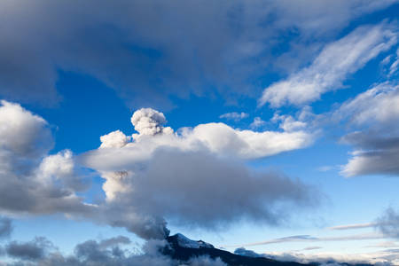 super wide angle shot of tungurahua volcano eruption in ecuador,の写真素材