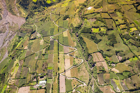 Ecuadorian farmland aerial shot , Tungurahua province, high altitude , full size helicopterの写真素材