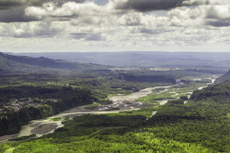 Pastaza river basin aerial, shot from low altitude full size helicopterの写真素材