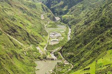 Agoyan dam aerial ,shot from full size helicopter, Tungurahua province, Ecuadorの写真素材