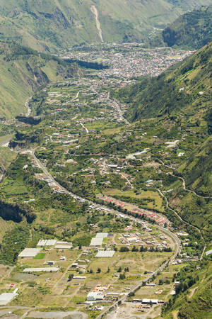 Banos de Agua Santa, Tungurahua province Ecaudor, aerial telephoto shotの写真素材