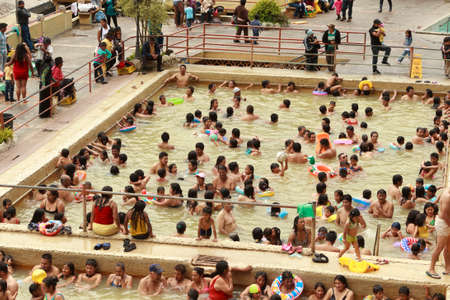 Banos De Agua Santa, Ecuador - 12 August 2012: People Relaxing In The Thermal Pool La Virgin In Banos De Agua Santa On August 12, 2012のeditorial素材