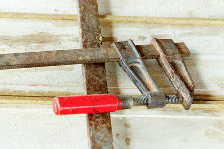 Carpentry Press Mounted On Balsa Planks This Tool Is Used To Keep The Planks In Position For Solderingの写真素材