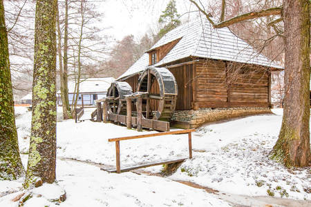 Traditional Romanian Water Mill In The Winter