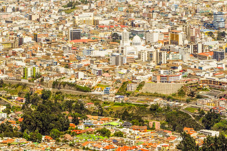 Ambato Ecuador Cityscape From High Point Of View Modern Cathedral In The Center Of The Townの写真素材