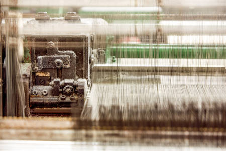 Yarn Processing Machine Close Up With Parts In Motionの写真素材