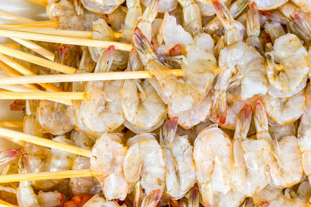 Shrimp Fresh Skewers Prepared To Be Grilledの写真素材
