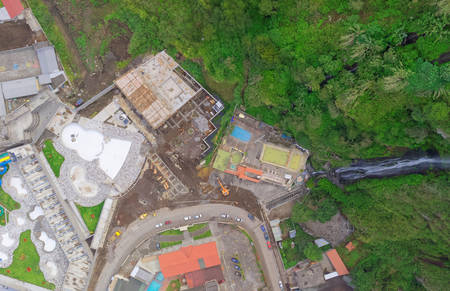 Banos De Agua Santa Aerial Telephoto, Ecuadorの写真素材