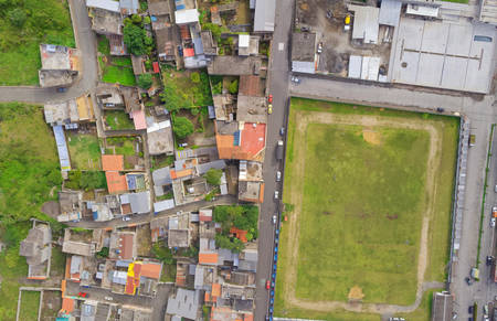 Aerial photo from flying drone of Banosの写真素材