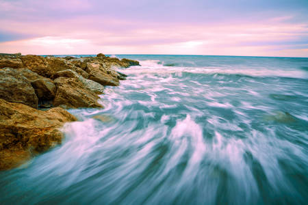 sunset scenario with vivid colors long exposure processed from raw file white balance measured with...