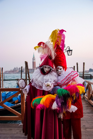 VENICE, ITALY - FEBRUARY 1, 2008: Unidentified person with Venetian carnival mask in Venice, Italy. At 2008 it is held from January 26th to February 5th.のeditorial素材