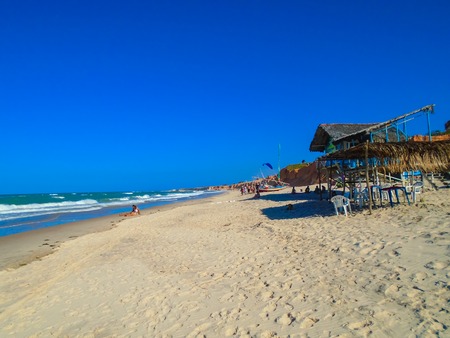 FORTALEZA, BRAZIL - OCTOBER 12, 2015: Unidentified people at the Canoa Quebrada Beach, famous for paragliding. It was a Swiss pilot who introduced this new practice: GÃ©rome Bertand Saunier, best known as JerÃ´nimoのeditorial素材