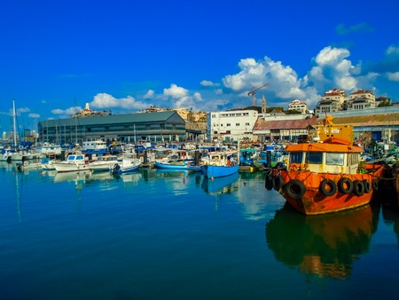 View at the port in Jaffa, Israelの写真素材