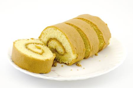 jam roll isolated on white backgroundの写真素材