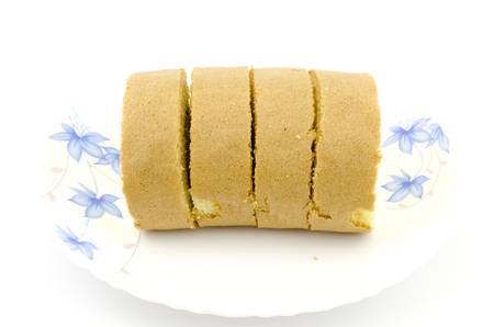 jam roll isolated on white backgroundの写真素材