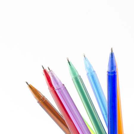colorful pens isolated on white backgroundの写真素材