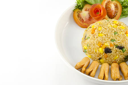 main food American fried rice isolated on white backgroundの写真素材