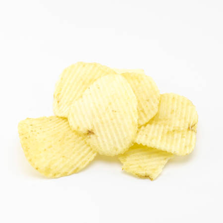 snack potato chips isolated on white backgroundの写真素材