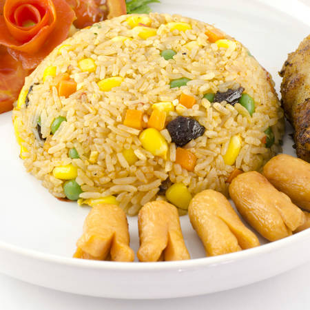main food American fried rice isolated on white backgroundの写真素材