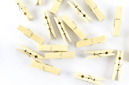 clothes pin on a white backgroundの写真素材