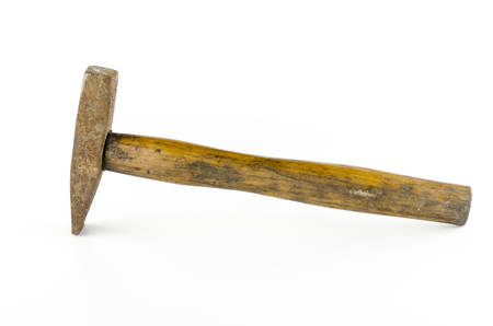 old hammer with rust on a white の写真素材
