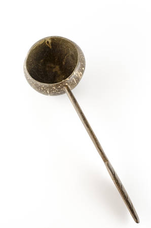 thai wood bowl container for drinking water on a white backgroundの写真素材