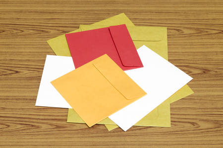 envelope on wood background