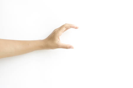 asia woman  hands hold sign on a white backgroundの写真素材