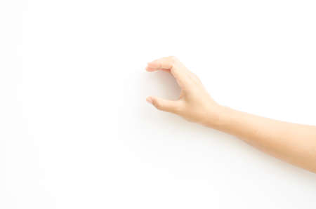 asia woman  hands hold sign on a white backgroundの写真素材