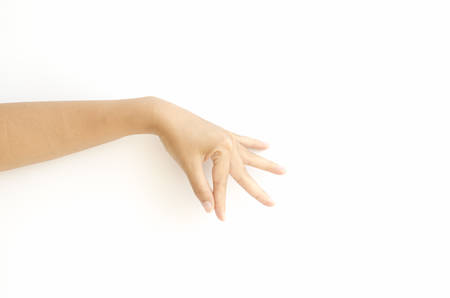 asia woman  hands hold sign on a white backgroundの写真素材