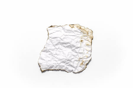 burn of crumpled paper on a white backgroundの写真素材