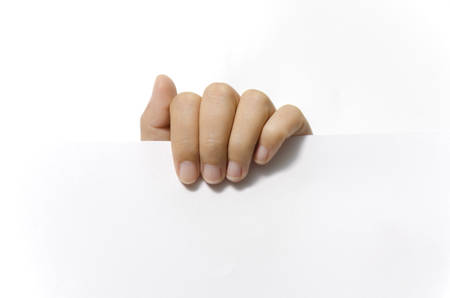 close up woman hand holding paper on white backgroundの写真素材