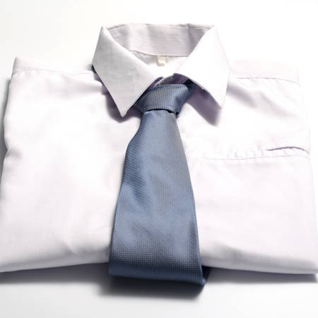 cloth white shirt with blue neck tieの写真素材